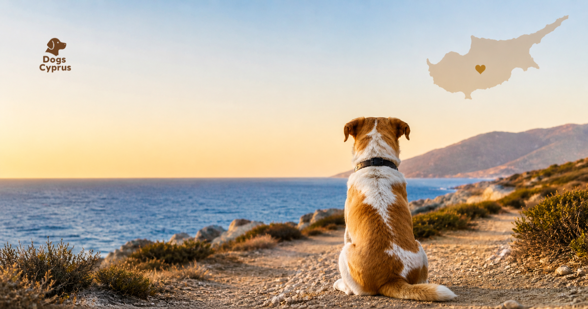 Dog sitting near the coast in Cyprus representing a lost dog awareness guide